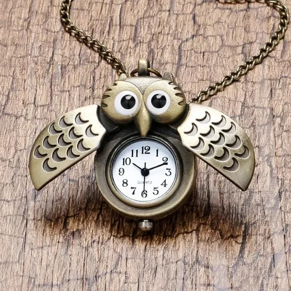 Owl Watch Pendant NEW Bronze Metal Pocket Watch Necklace - Picture 4 of 13